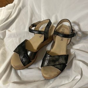 Cordani Black Metallic Cork Wedges